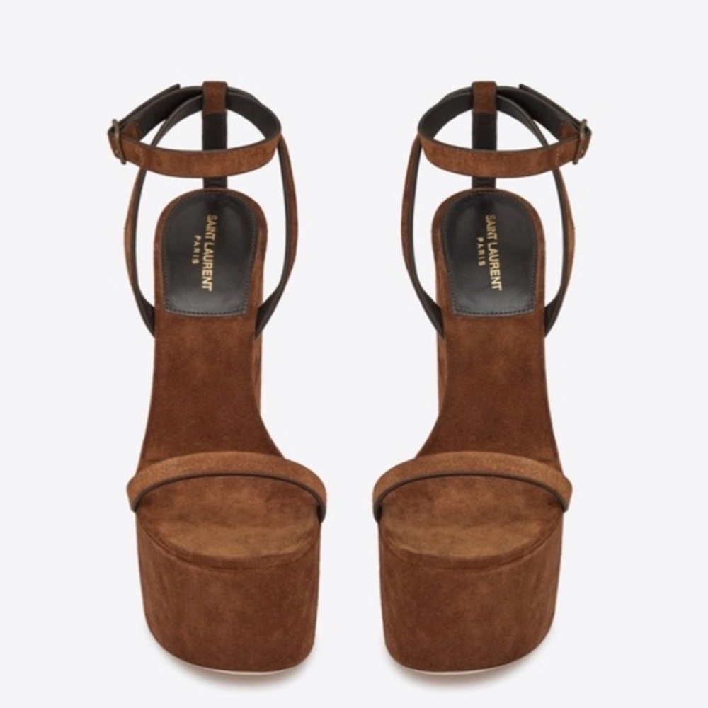 Saint Laurent Frida Suede Platform Wedge Sandals 38 - Picture 2 of 11